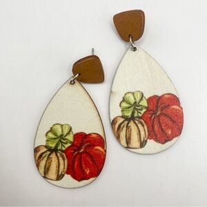 Harvest Boho Pumpkin Wooden Dangle Earrings